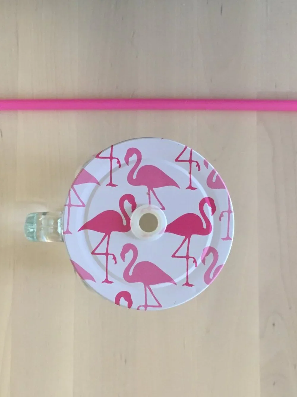 Mason Jar with Handle - Pink Flamingo Lid & Straw
